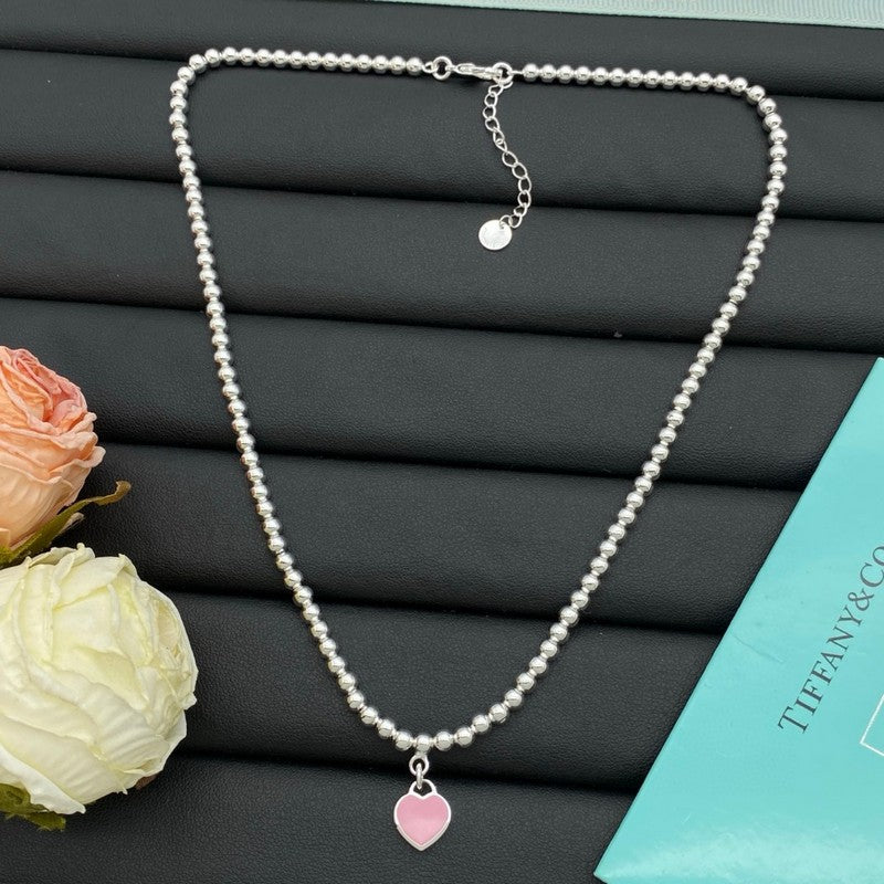 Tiff Color Heart Bead Gold Necklaces