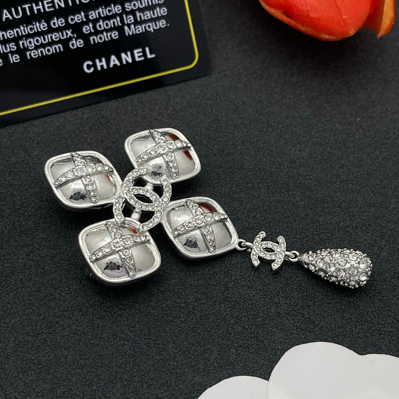 CC Diamond Shape Drop Brooch