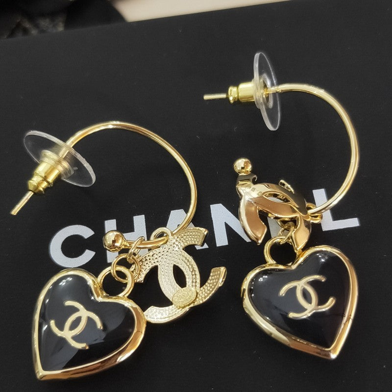 CC Black Heart Gold Earrings
