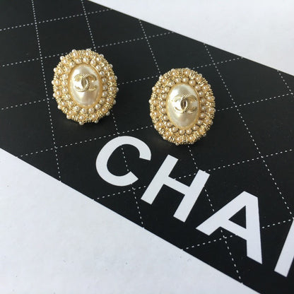 18K CC Pearl & Diamond Oval Earrings