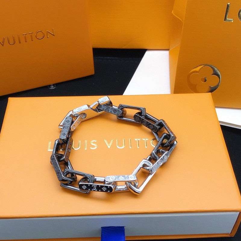 Louis Monogram Black Gold Chain Bracelet