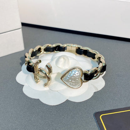 CC Black Leather Heart Bracelet