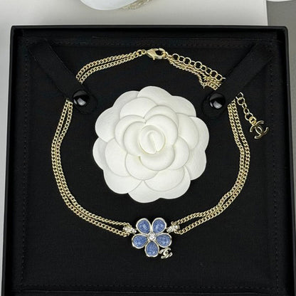 18K CC 26C Blue Flower Choker Necklace
