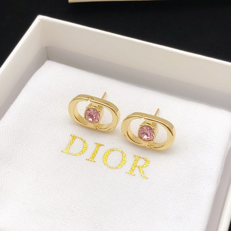 CD Pink Crystal Gold Earrings