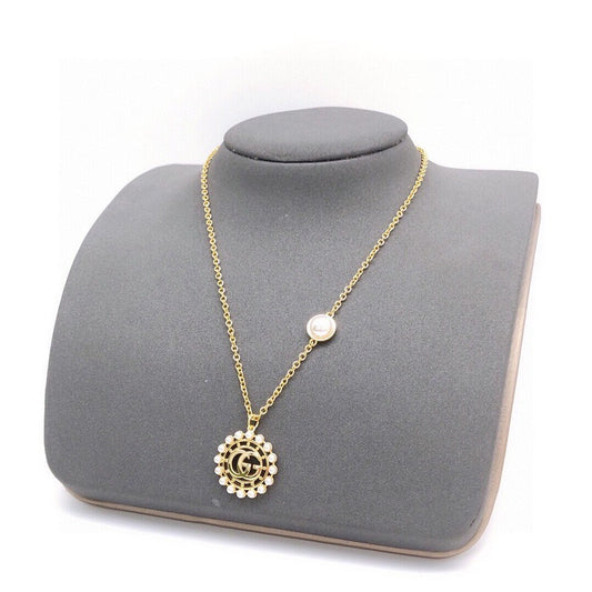 GG Pearl Round Gold Chain Necklace
