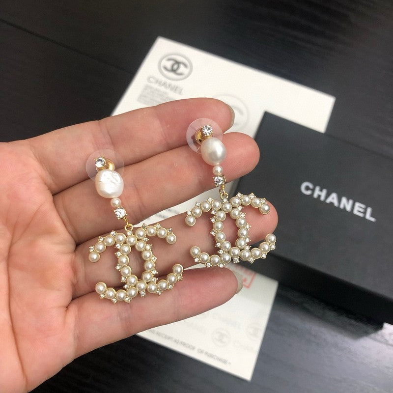 CC Pave Pearl Pendant Earrings