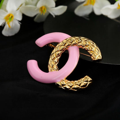 CC Pink & White Resin Gold Brooch