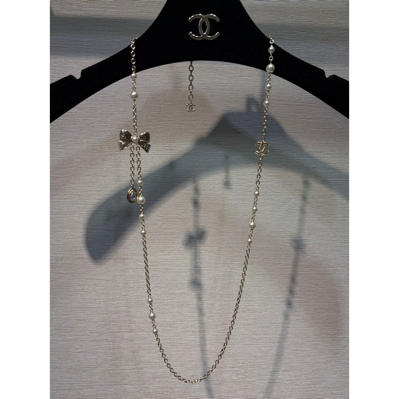 CC 25K Bow-Knot Pearl Long Necklace