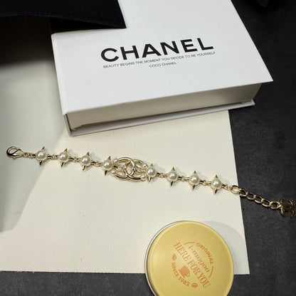 CC Gold Pearl Chain Bracelet