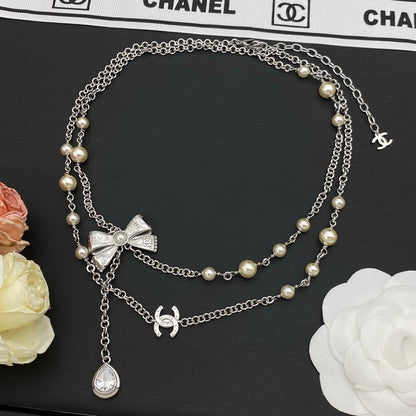 CC Bow Tie Diamond Long Necklace