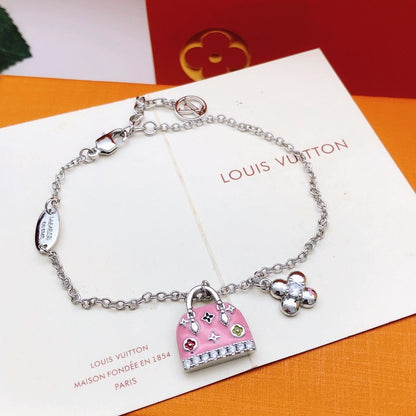 Louis Pink Bag Gold Bracelet