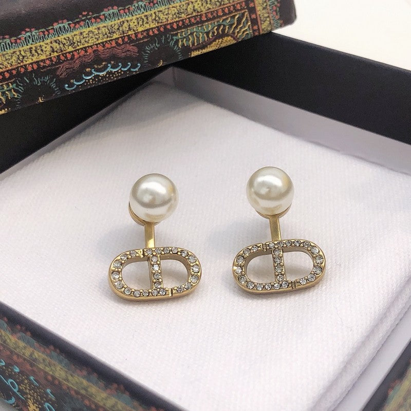 CD Tribales Pave Diamond & Pearl Earrings