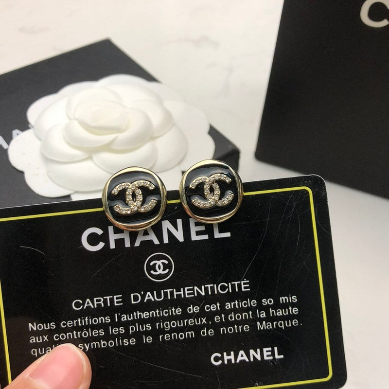 CC Black & White Diamond Gold Earrings
