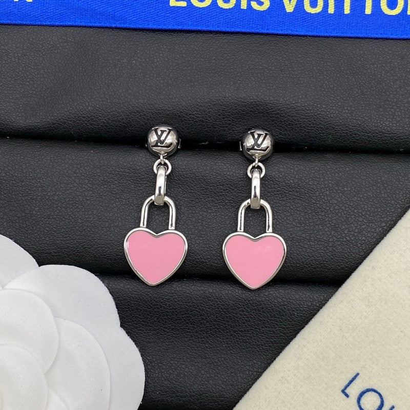 Louis Pink Heart Gold Earrings