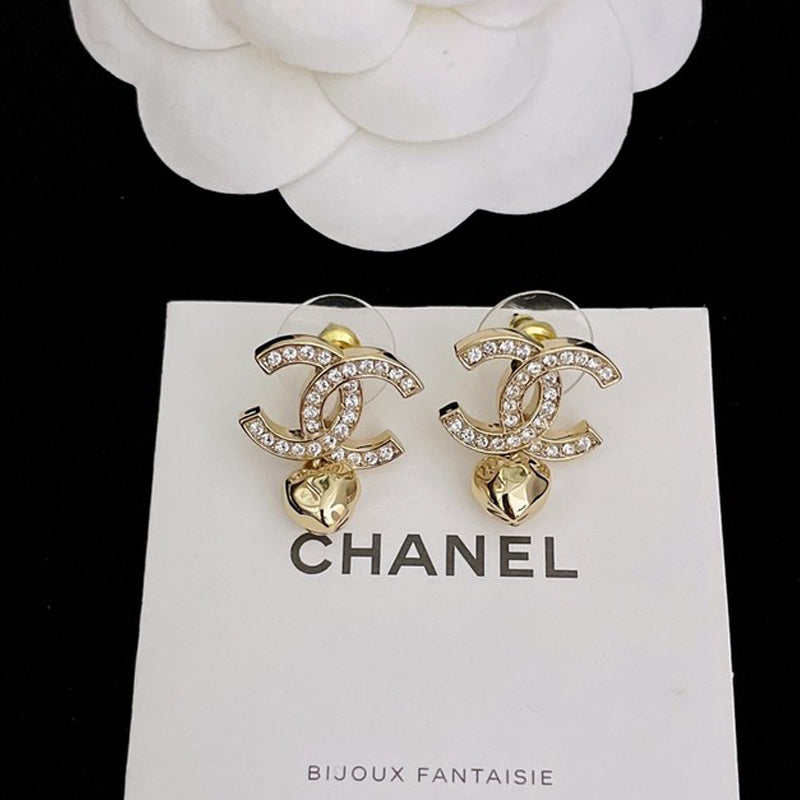 CC Diamond Heart Pendant Earrings