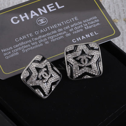 18K CC Black & White Diamond Earrings