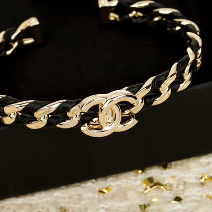 CC Black & Orange Leather Cuff Gold Bracelet