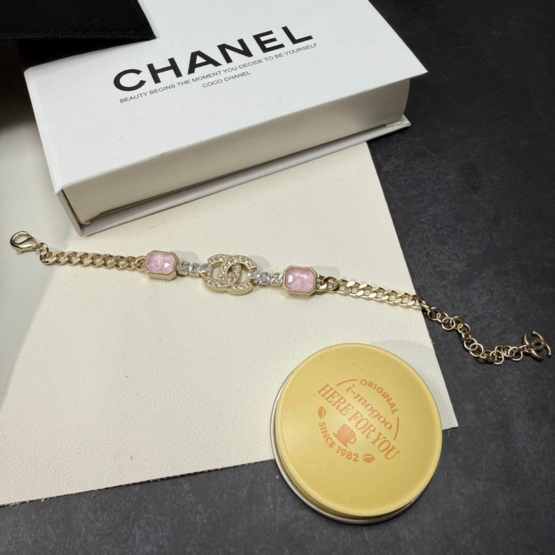 CC Pink Crystal Gold Chain Bracelet