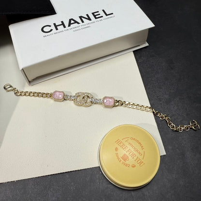 CC Pink Crystal Gold Chain Bracelet