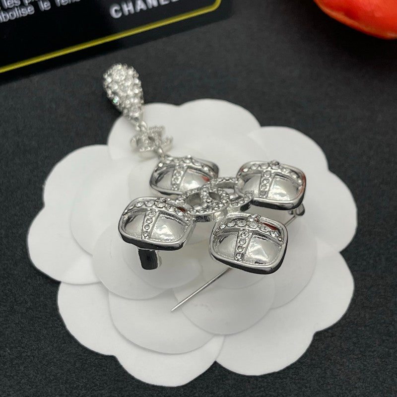 CC Diamond Shape Drop Brooch