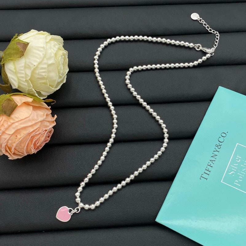 Tiff Color Heart Bead Gold Necklaces