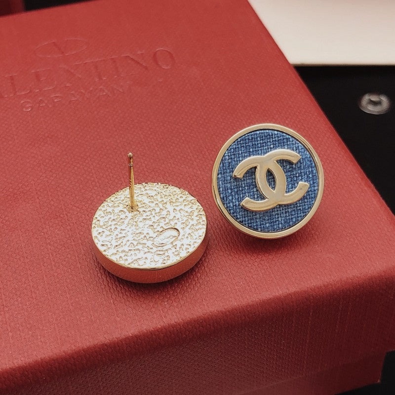 CC Blue Round Gold Earrings