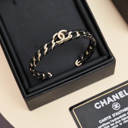 CC 26C Black & White Leather Gold Bracelet