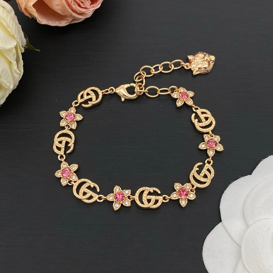 GG Interlocking G Pink Flower Bracelet