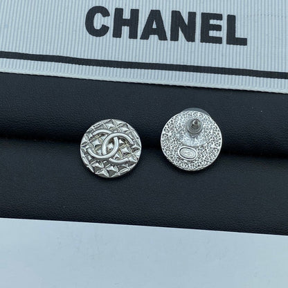 CC Round White Gold Earrings