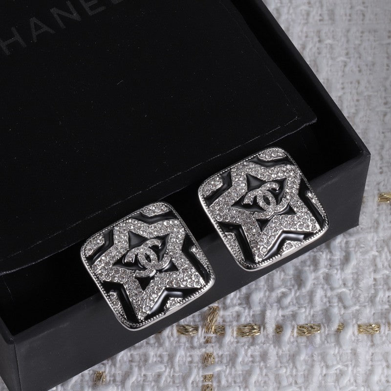 18K CC Black & White Diamond Earrings
