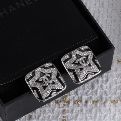 18K CC Black & White Diamond Earrings