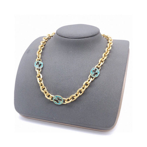 GG Interlocking G Sky Blue Gold Chain Necklace