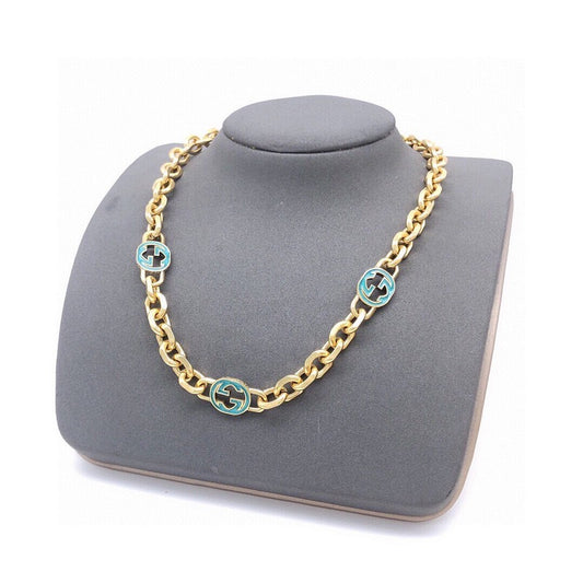 GG Interlocking G Sky Blue Gold Chain Necklace