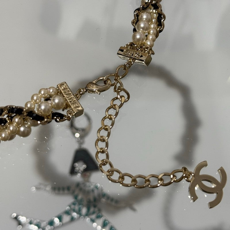 CC Pearl Leather Choker Necklace