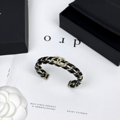 CC 26C Black Leather Cuff Bracelet