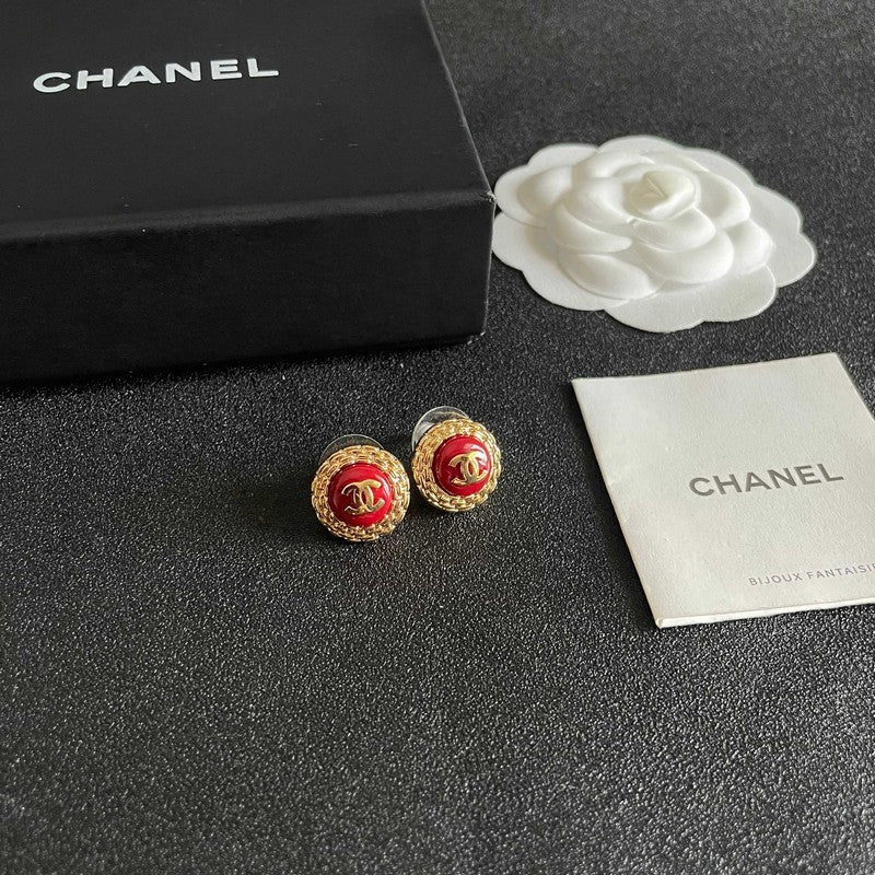 CC Vintage Red Gold Round Earrings