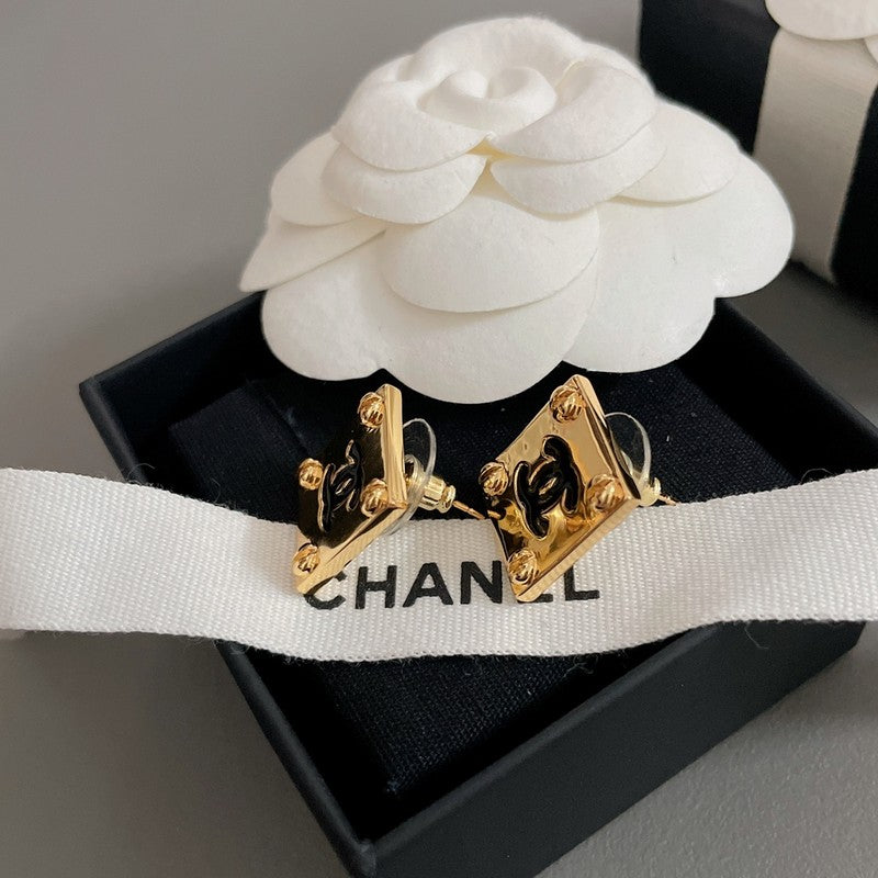 CC Black Gold Square Earrings