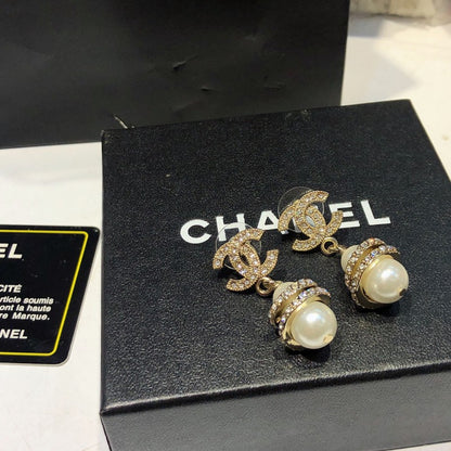CC Diamond Pearl Ball Earrings