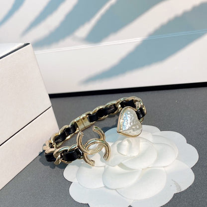 CC Black Leather Heart Bracelet