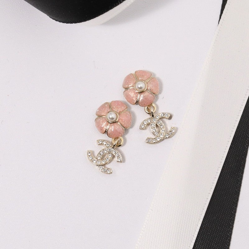 CC Black & Pink Camellia Diamond Earrings