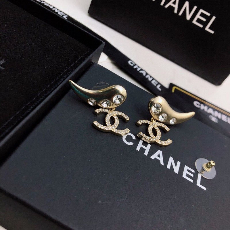 CC Feather Diamond Gold Earrings