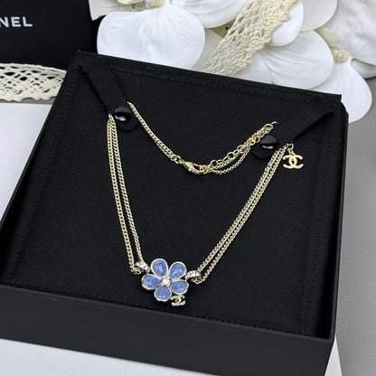 18K CC 26C Blue Flower Choker Necklace