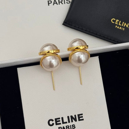 CE Half Pearl & Gold Earrings