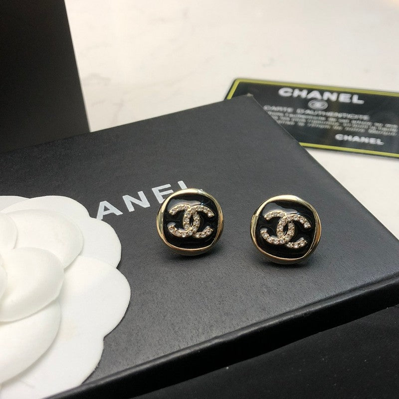 CC Black & White Diamond Gold Earrings
