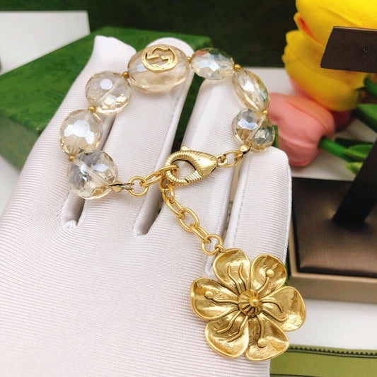 GG Crystal Flower Pendant Bracelet