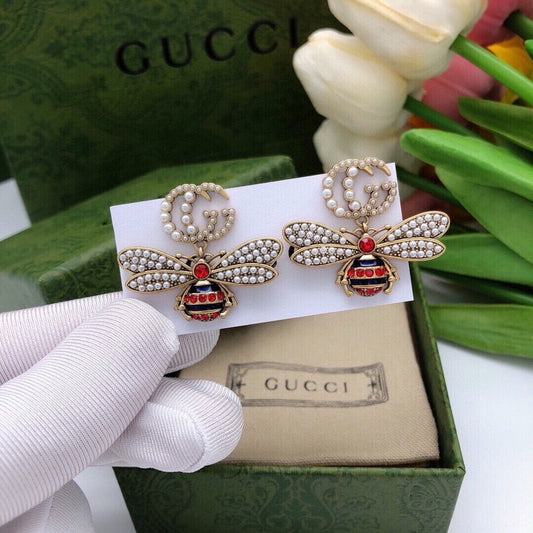 GG Red Bee Diamond Earrings