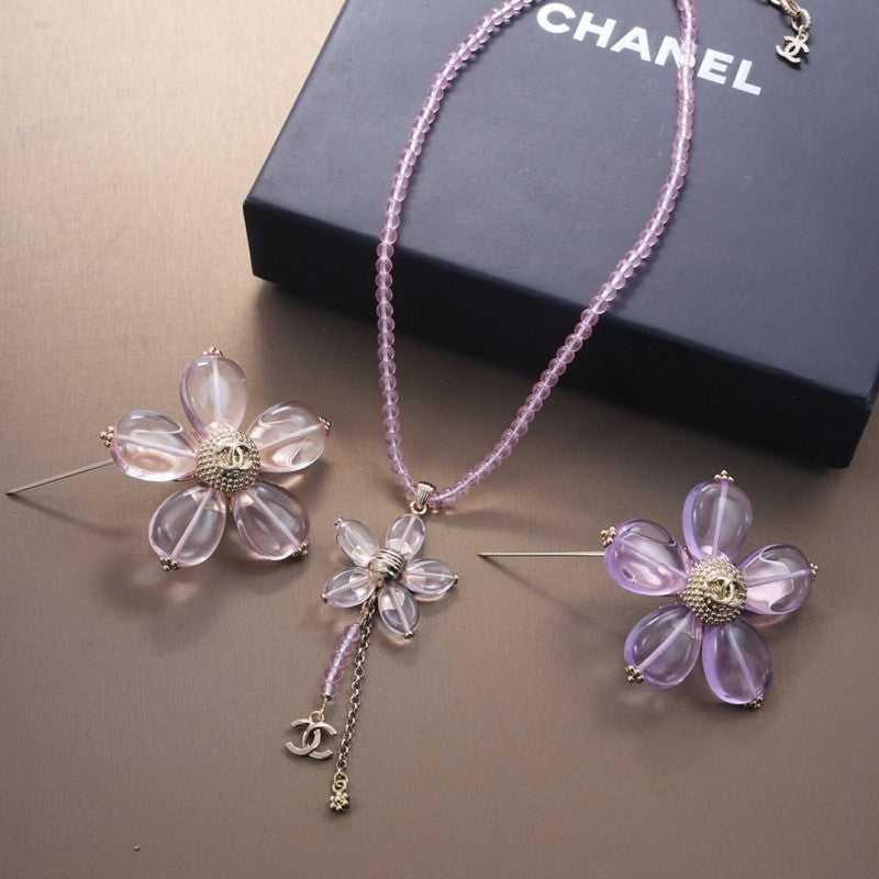 CC Purple Crystal Flower Necklace