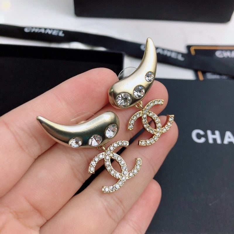 CC Feather Diamond Gold Earrings