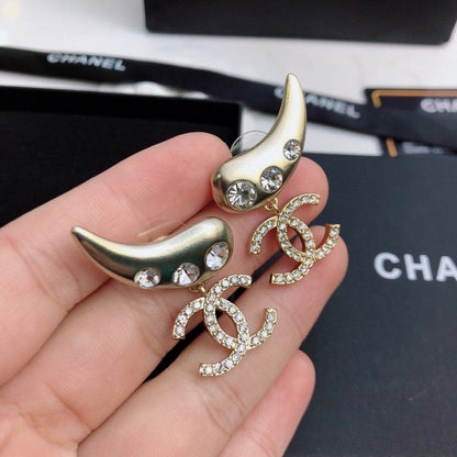 CC Feather Diamond Gold Earrings
