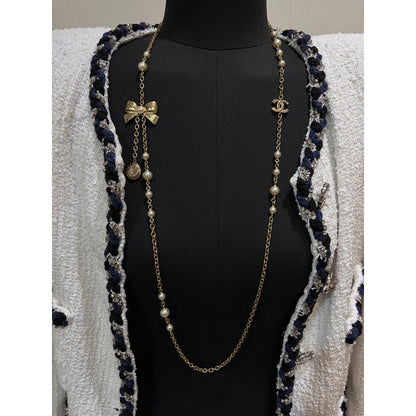 CC 25K Bow-Knot Pearl Long Necklace